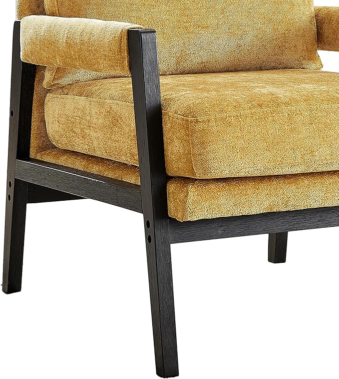 Kelly Mid-Century Modern Chenille Accent Armchair - Yellow | Stylish and Comfortable Reading Chair for Living Room Bedroom | Removable Back Cushion