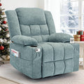 Adult 360° Swivel Rocking Recliner Nursery Rocking Chair with Massage and Heating Function Cup Holder Manually Adjustable Seat for Living Room and Bedroom (Fabric Lake Blue)