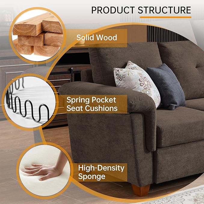 Convertible Sectional Sofa with Storage 4 Seat L Shaped Couch with Chaise and Cup Holder Modern Microfiber Fabric Sofas Couches for Living Room Dark Coffee