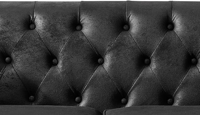 Loveseat Velvet Fabric Two- Seater Couch Buckle Design and Rivet Decoration Deep Seated Double Sofa Suitable for Living Room Bedroom Apartment Hotel etc (black-05)