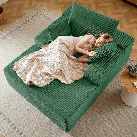 50 Oversized Chaise Lounge Chair IndoorCorduroy Boneless Reading Chair with 3 PillowsDeep Seat Cloud Sofa BedComfy Modern Sleeper Chairs in Box for Living Room BedroomNo Assembly(Green)