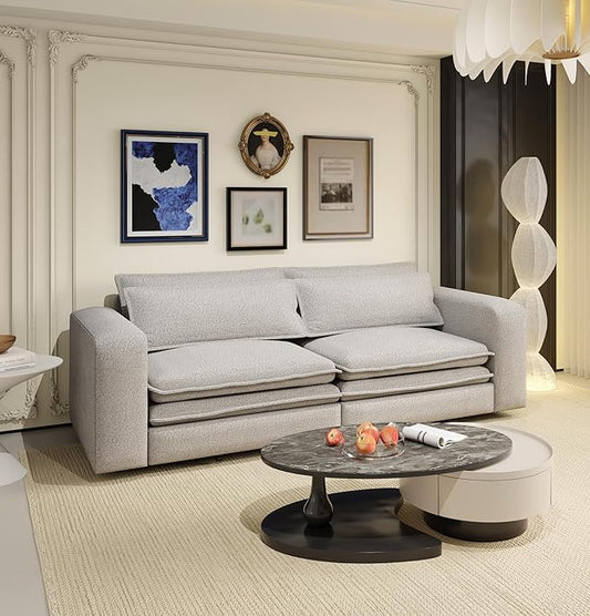 93King Size Pull Out Sofa Bed 3-in-1 Teddy Convertible Sleeper Sofa with Ultra Wide Armrests Tufted Modern Sofa with 2 Lumbar Pillows for Bedroom Living Room Apartment (Light Grey 93inch)