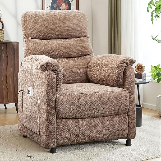 Holaki Power Recliner Chair Chenille Living Room Chairs Reading Lounge Chair Home Theater Seating with Adjustable Backrest and Footrest for Small Spaces Nursery(Brown)