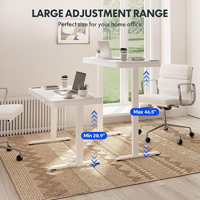 FLEXISPOT Comhar Electric Standing Desk with Drawers Charging USB A to C Port Height Adjustable 48 Whole-Piece Home Office Computer Laptop Table with Storage (White Top + Frame)