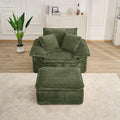 Oversized Armchair with Ottoman Corduroy Reading Chair for Bedroom &amp Living Room Modern Floor Sofa Chair Comfy Lazy Lounge Chair No Assembly Required Green