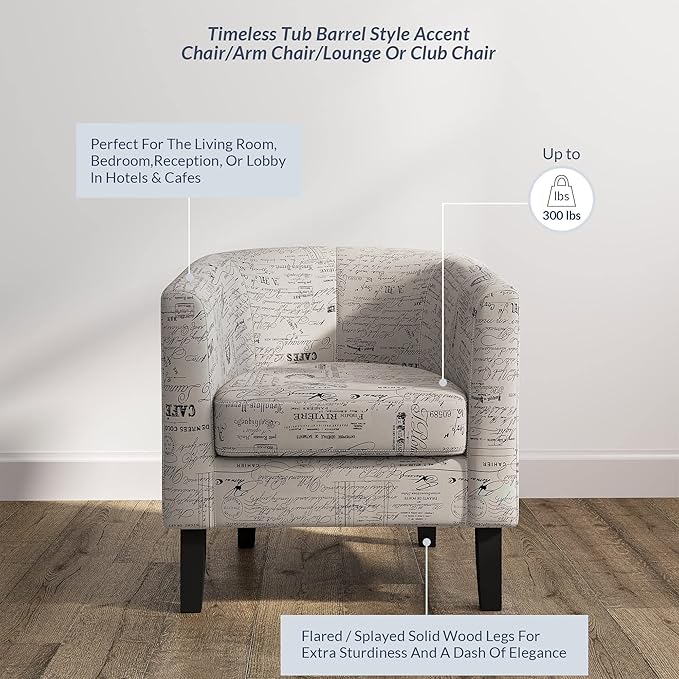 BELLEZE Accent Barrel Chair Set of 2 Linen Round Chair Club Tub Sofa Corner Chair with Flared Legs and Cozy Soft Padding for Living Room Bedroom Waiting Room - Black &amp Beige