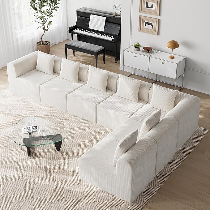 wanan Modular Sectional Couches for Living Room 6 Seats with Deep Seat L-Shape Cloud Sofa Couch High Density Memory Foam Boneless Upholstered Couches Easy Assembly (Warm White 6 Seats)