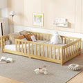 Bellemave Twin Floor Bed with Slats and Safety Guardrails Kids Montessori Floor Beds with Fence and Without Door Easy Assemble Floor Bed for Kids Girls Boys Natural