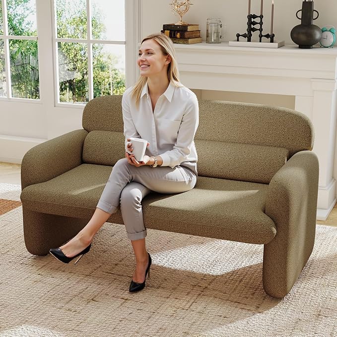 Furnimart Modern Loveseat &amp 2 Accent Chairs Set 3 pcs Sofa Set for Living Room Two Seater Couch with 2 Armchairs Comfy Upholstered Boucle Sofa Small Couches for Apartment Office Chenille Bro