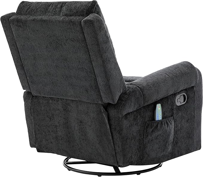 Christopher Knight Home Harper Massage Recliner Chair with 8 Modes Chenille Upholstered Recliner Sofa Swivel Massage Chair with a Side Storage Pocket for Living Room/Bedroom Head Support Black