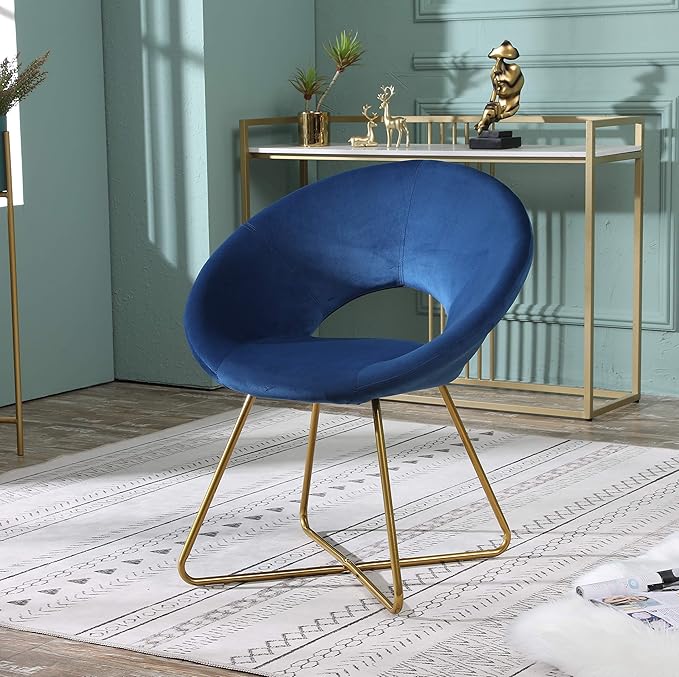 Roundhill Furniture Slatina Silky Velvet Upholstered Accent Chair with Gold Tone Finished Base Blue
