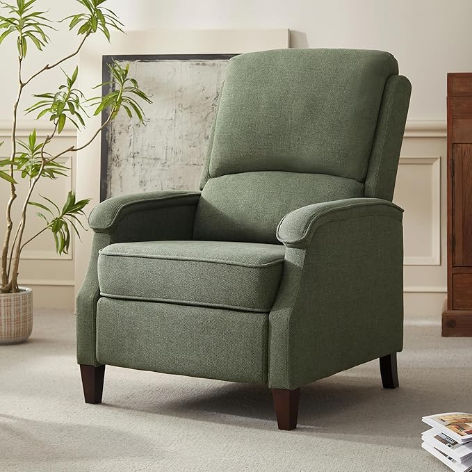 VKNOW Recliner Chair Fabric Recliner with Soft Armrest Home Theater Seating with Adjustable Push Back and Lumbar Support Single Sofa for Adults Lounge Chair for Living Room Bedroom（Green）