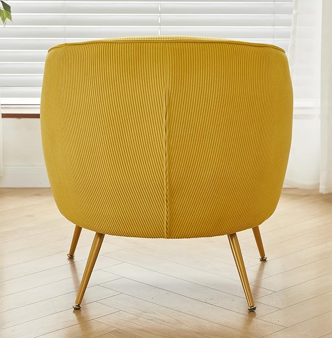 Modern Corduroy Accent Chair with Gold Metal Legs Channel Back Design and Soft Upholstery Comfortable Seating for Living Room Bedroom or Office Yellow
