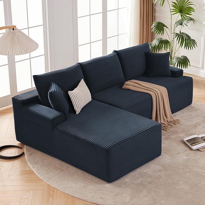 Cloud Sectional Couch Boneless Sofa for Living Room Modular Sectional Sofa with Deep Seat Fluffy Comfy Couch with L-Shaped Chaise No Assembly Required Navy Blue