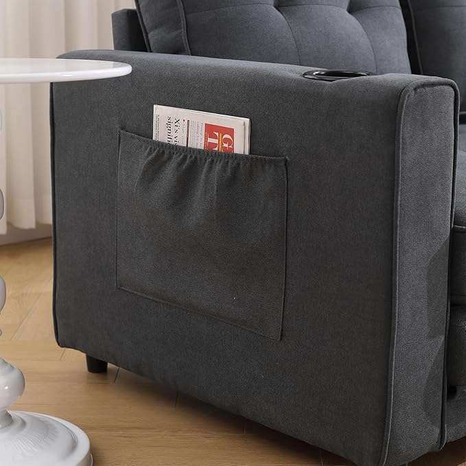 ERYE Foldable Loveseat Sofa Convertible Pull Out Sleeper Sofabed2 Seat Tufted Upholstered Sofa Modern Convertible Sleeper Couch Bed with Cupholders and Side Pockets