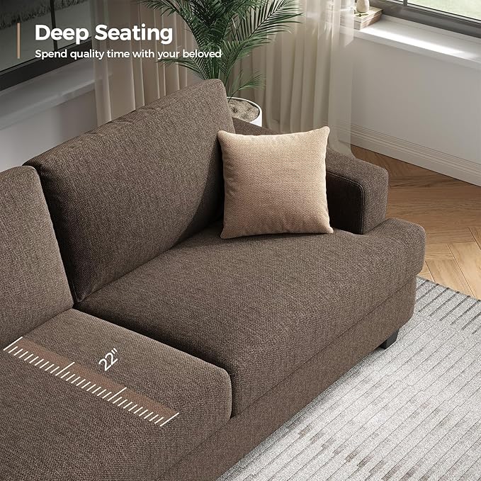84 Inch Sofa with Extra Deep Seats Oversize Linen Fabric 2 Seater Sofa for Living RoomModern Couch and Loveseat Comfy Armrests and Seats and Backrests Easy Installation Brown