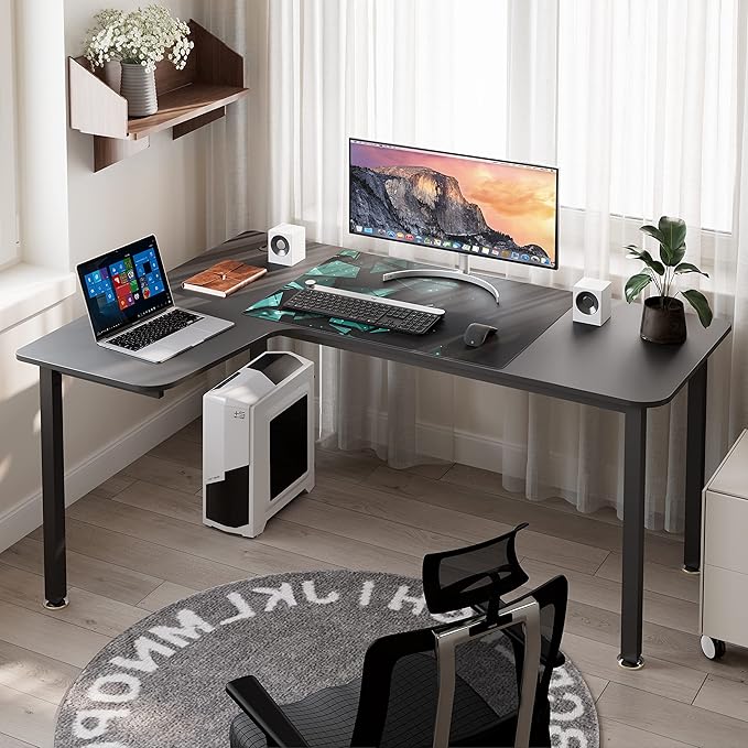 EUREKA ERGONOMIC L Shaped Gaming Desk 61 Inch Corner Computer Desk Modern Office Study Writing Desk Home Gaming Table with Mouse Pad &amp Cable Management Sturdy Metal Frame Easy to Assembly Le