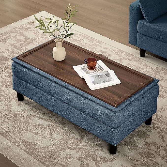 Sectional Sofa with Ottoman Bench 102 L Shaped Couch with Chaise 4 Seat Sofa Polyester Fibre for Living Room Blue
