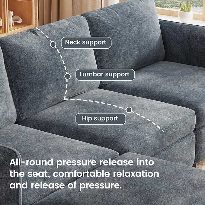 Guyii L Shaped Modern Sofa for 4 People Modular Sectional Couch with Storage Ottoman 4 Seater Sofa for Living Room Bedroom Apartment Office Easy Assemble Blue