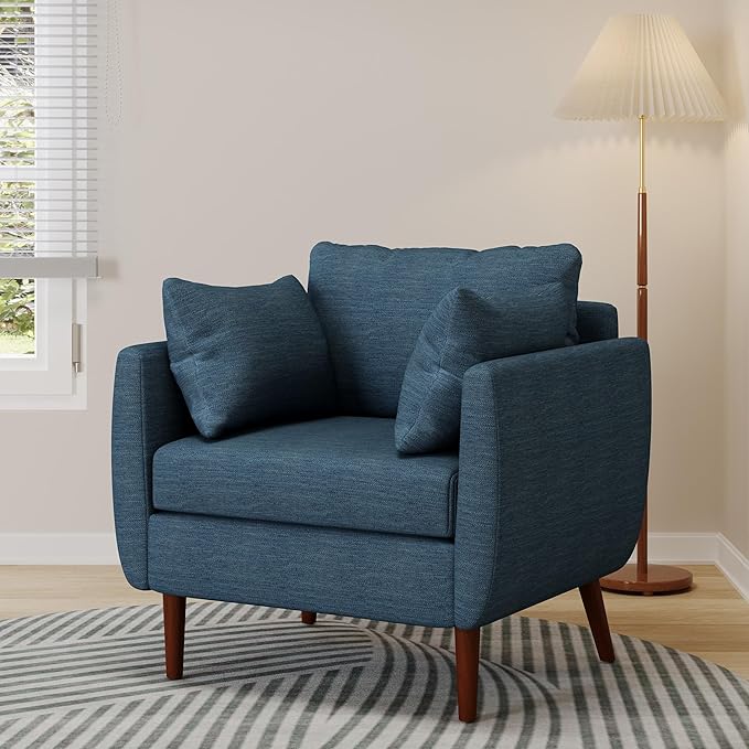 GDFStudio Club Chair Accent Armchair Accent Arm Reading Chair for Living Room Upholstered Armchair Lounge Chair with Comfy Cushion Wooden Leg for Bedroom Office Navy Blue