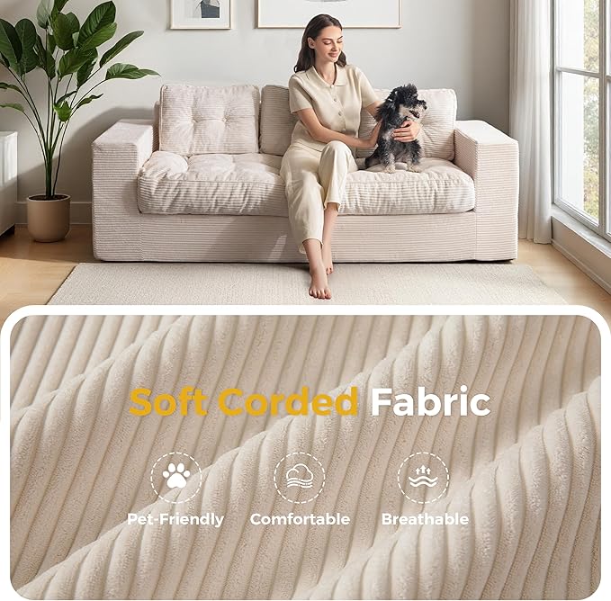 MAXYOYO Modern 3-Seater Sofa Couch Luxury Upholstered Living Room Sofa in a Box Soft High-Density Foam Lounger with Pillows Boneless Couch for Apartment Lounge Room