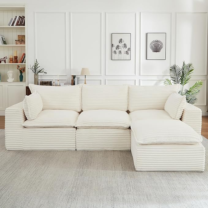KEIKI 110 Cloud Sectional Sofa with Ottoman Convertible L-Shape Couch for Apartments Space-Saving Modular Design for Small Living Rooms &amp Modern Homes