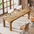 Solid Wood 2-Person Desk 79-Inch Extra Long Desk Double Computer Writing Table Farmhouse Large Table Writing Workstation for Home Office Natural Brown
