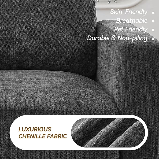 143.8 Modular Sectional Sofa Modern Chenille U Shaped Couch with Thickened Seat Cushions Easy Assembly Upholstered 6 Seater Couch with 2 Movable Ottomans for Living Room Grey