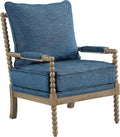 OSP Home Furnishings Fletcher Spindle Accent Chair with Rustic Brown Finish Navy Blue Upholstery