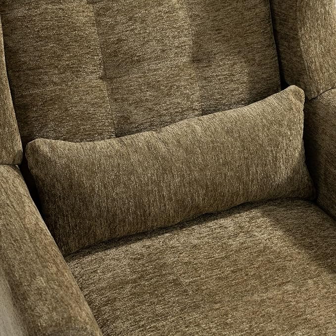 Modern Accent ChairChenille Arm Chairs for Living RoomUpholstered Mordern ArmchairComfy Soft Padded Lounge Chair in Small Space Bedroom w/Pillow Solid Wood Leg (Olive Green)