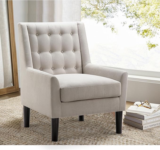 Rosevera Accent Chair - Mid-Century Modern Upholstered Armchair for Living Room or Bedroom - Comfy Reading Chair with Footrest Small Accent Chair - Pearl Velvet