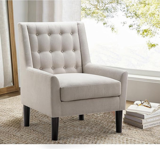 Rosevera Accent Chair - Mid-Century Modern Upholstered Armchair for Living Room or Bedroom - Comfy Reading Chair with Footrest Small Accent Chair - Pearl Velvet