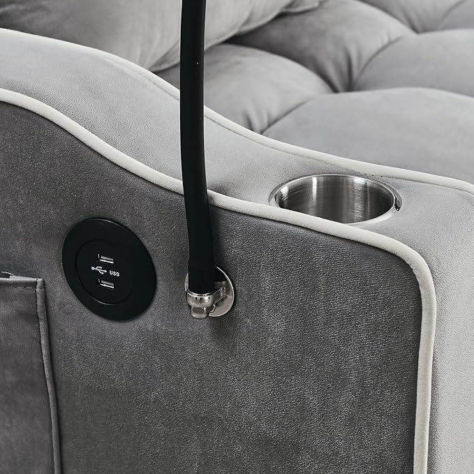 LUMISOL 55.5 Convertible Sleeper Sofa with Pull Out Bed 3-in-1 Loveseat Sofa with USB Ports 2 Cup Holders &amp Storage Pockets Velvet Sleeper Sofa Bed with Adjustable Backrest Grey