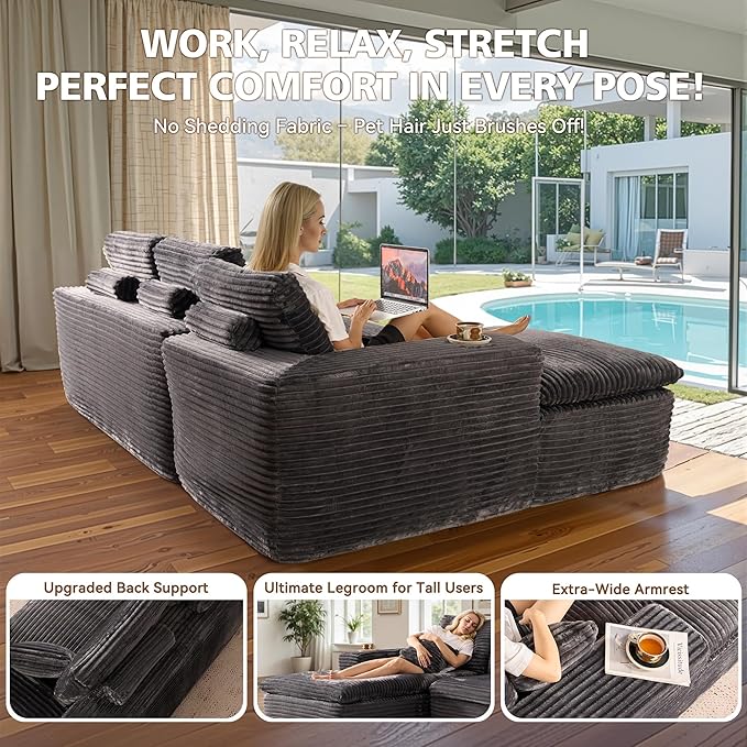 2 Piece Cloud-Like Sectional Sofa No Assembly Required – Ultra Plush Fabric with Thickened Cushions &amp Neck Support L-Shaped Couch with Chaise for Living Room
