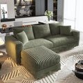 Cloud L Shaped Couch Modular Sectional Sofa 3 Seater Corduroy Cloud Sofa Couch with Ottoman 82.7'' Oversized Chaise Lounge Sleeper Sofas Deep Seat Sectional Couches for Living Room Green