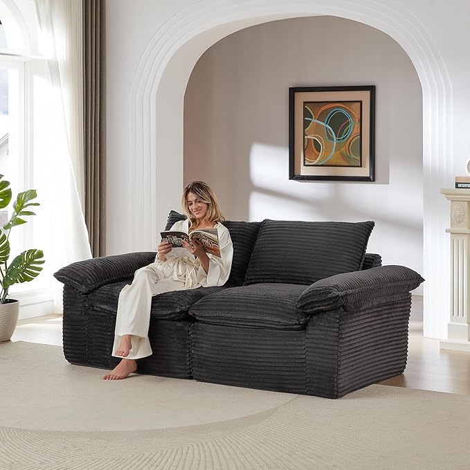 80-Inch Boneless Love Seat Couches in a Box Modern 2 Seat Floor Modular Foam Cloud Sofa Corduroy Loveseat Couch W/Pillow-top Armrests for Home Apartments Bedroom