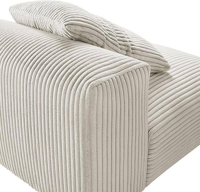 Modway Solace Modular Sofa Armless Chair in Almond - Oversized Corduroy Lounge Chair - Comfy Upholstered Single Sectional Sofa Chair - Modern Accent Lounge Chair for Living Room