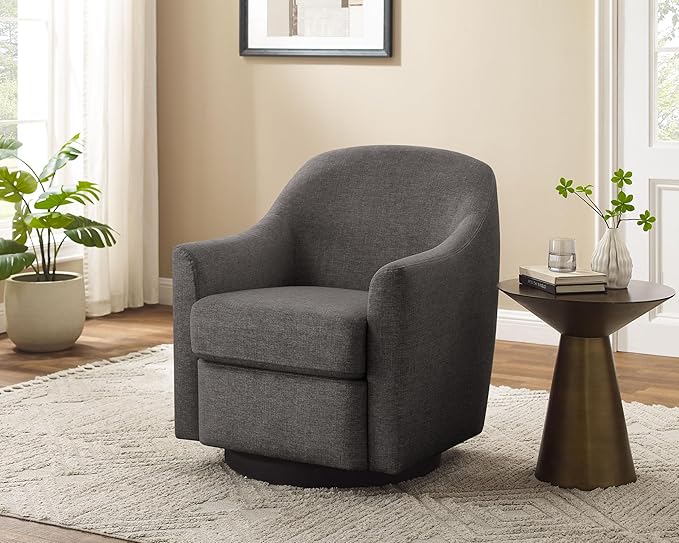 VANOMi Swivel Accent Chair Swivel Barrel Chair Modern Upholstered Round Armchair Comfy Club Reading Chairs for Adults Reading Accent Chairs for Living Room Bedroom Office (Dark Grey)