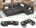 VanAcc 105 Sofa Bed Sectional Sleeper Sofa with Pull Out Bed/Reclining Backrest Sleeper Couch Bed with Storage 6 Seater Couch Bed for Living Room Chenille Dark Gray