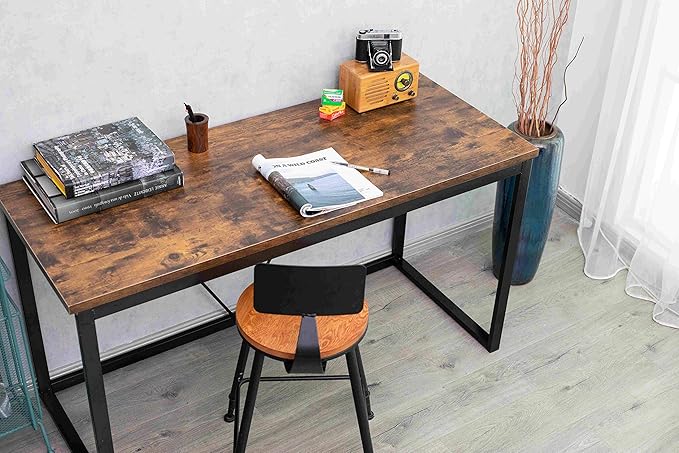 Computer Desk Writing Desk 55 inch Industrial Wooden Style Vintage PC Laptop Table with 0.98 Thicker Board Sturdy Home Office Desk Retro Brown
