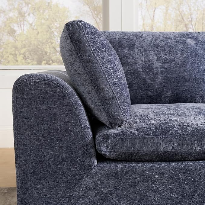 SITJOY 110 Boneless Sectional Couch Modular Cloud Couch with Washable Covers Soft Deep Seat Comfy Sofa with Chaise 3 Seater L Shaped Sofa with Ottoman‌ Chenille in Navy Blue