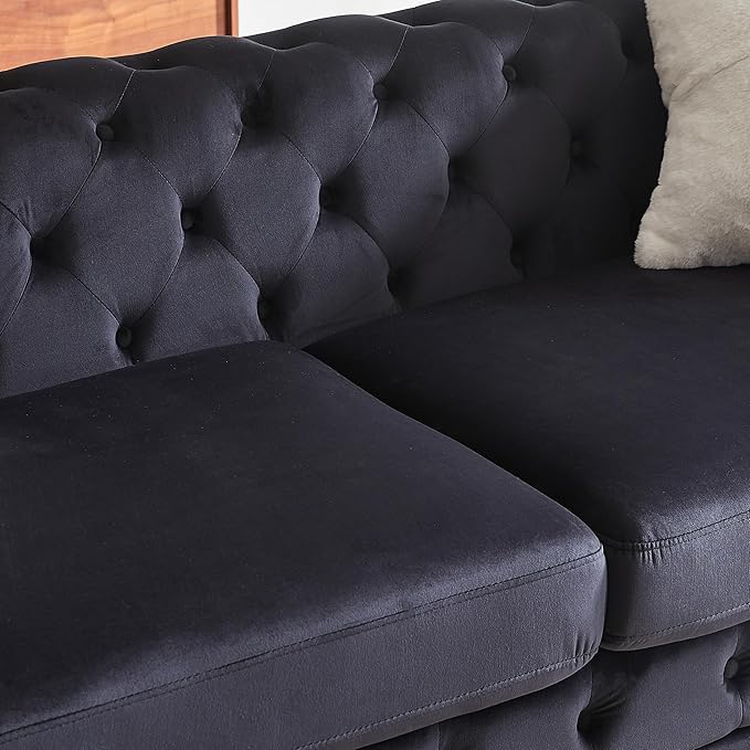 KEIKI 2-Piece Luxury Chesterfield Sofa Set with 1 Velvet 3-Seater Sofa &amp 1 Loveseat Sofa Mid-Century 5-Seater Tufted Button Couch Set with 4 Pillow &amp High-Density Foam Cushion for Living Roo