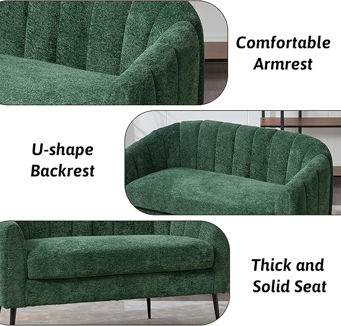 50.2 inch Green Chenille LoveseatSmall Loveseat for Small Spaces with Metal LegsCompact Couch with Comfortable Backrest and ArmrestSmall 2 Seater Couch for Living Room and Bedroom