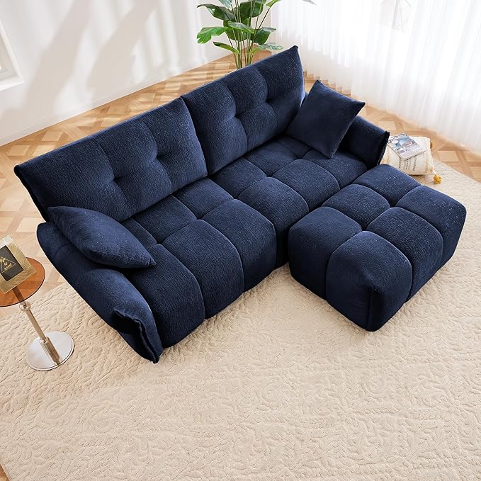 Mikibama Oversized Modular Sectional Sofa with Ottoman78Chenille L-Shaped Couch with FootrestModern 2 Seater Couches for Living RoomComfy Love Seat with Deep Seat for Small SpacesApartment(Blue)