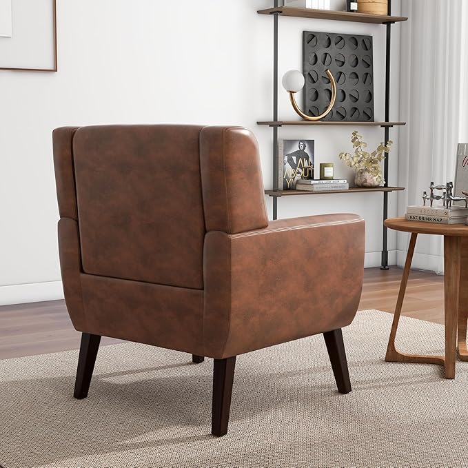 Accent Chair Mid-Century Modern Fabric Chairs with Arms for Living Room Comfy Upholstered Club Single Sofa Armchair for Bedroom Waiting Room with Solid Wood Frame
