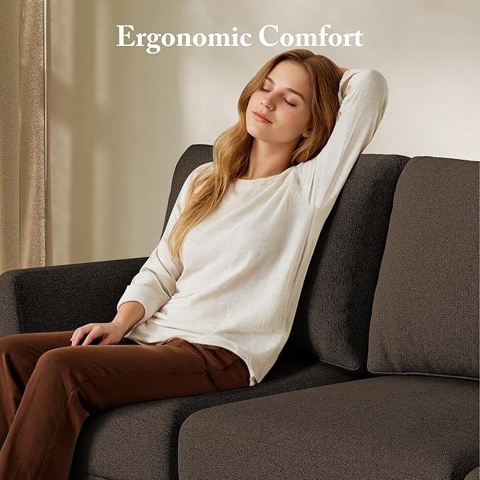 3 Seater Sofa Couch with Deep Seats 89 Mid Century Modern Upholstered Sofa with Armrests Comfy Couches for Living Room Bedroom and Office Linen Fabric Apartment Couch (Linen Brown)