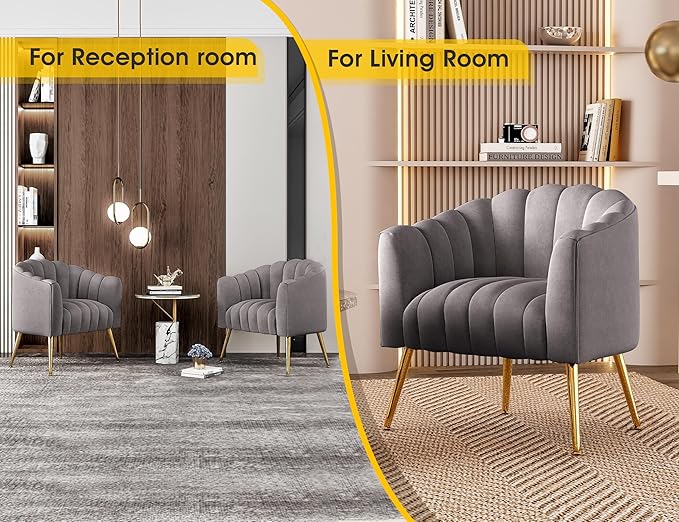 Oversized Pumpkin Couch Accent Chair Modern Comfy Velvet Upholstered Barrel Chairs Luxury Single Sofa Armchair for Living Room Waiting Room Office and Vanity (Grey)