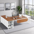 Oigavfd 70.8 L Shape Executive Desk with File Cabinet and Printer Stand L Shaped Computer Desk with Storage and Metal Frame Corner Desk for Home Office (Walnut White)