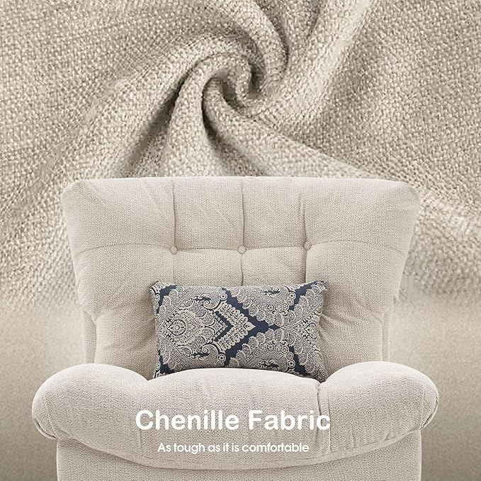 MCombo Swivel Accent Chair Modern Tufted Upholstered Armless Chairs Wide Seat Single Sofa Chair for Living Room Bedroom Nursery Room LW753 (Cream White)