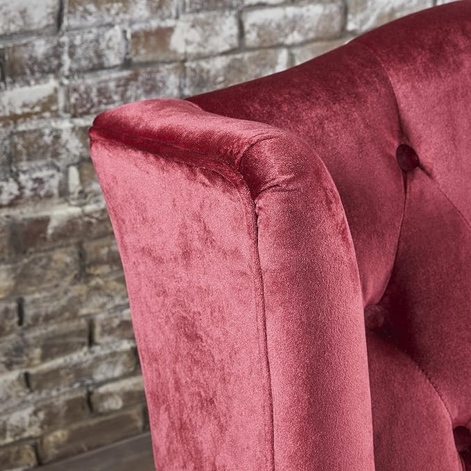 Christopher Knight Home GDFStudio Leona Modern Glam Tufted Velvet Wingback Loveseat Wine and Dark Brown 34.00 ''D x 50.25‘’W x 38.50'' H